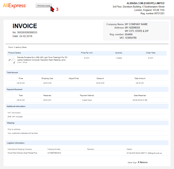 Ali Invoice Instructions Dropshipping Store