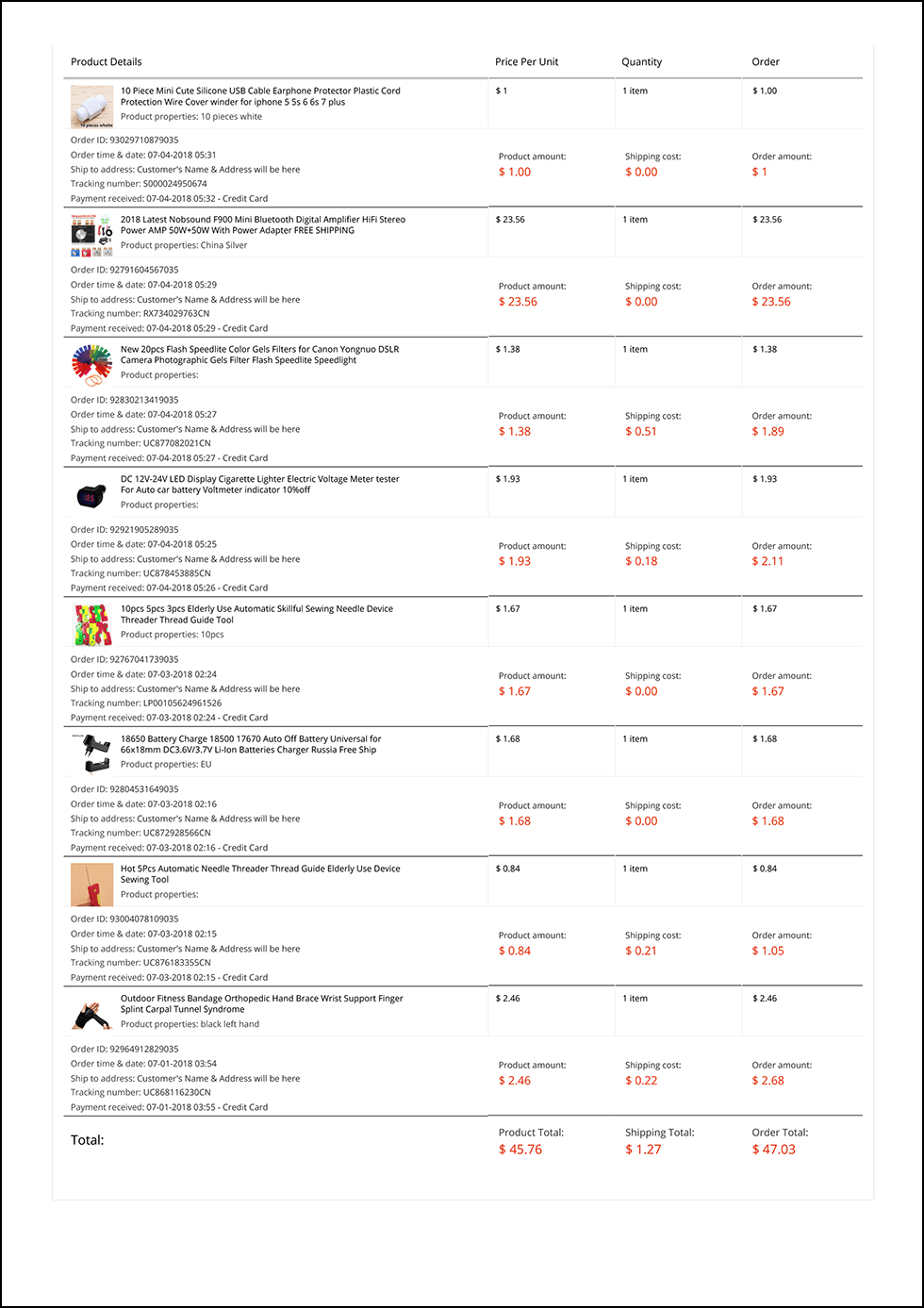 Bulk Invoice example page 2