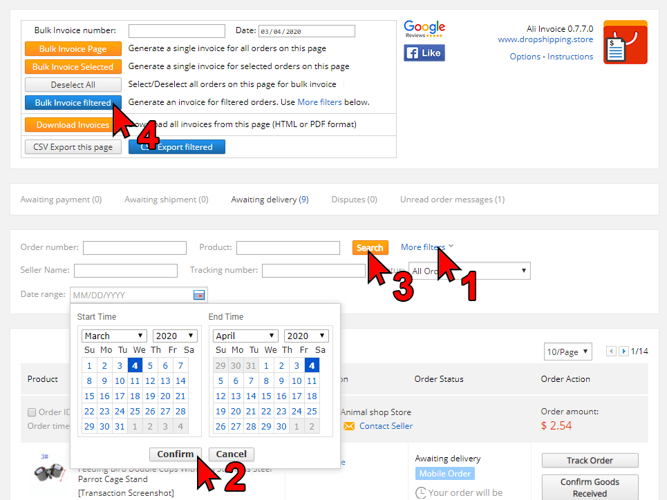 Ali Invoice - Bulk Invoice - Orders Page