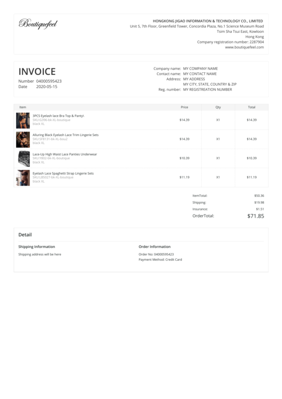 Boutiquefeel PDF Invoice