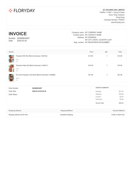 Floryday PDF Invoice